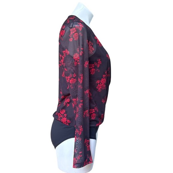 Tahari NWT Floral Mesh My Perfect Shape Bodysuit, Long Sleeves Women’s Size L - Picture 3 of 8